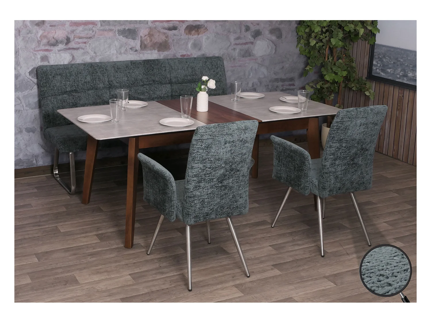 Ensemble de salle à manger MCW-G55 (3 pièces),  bleu-vert