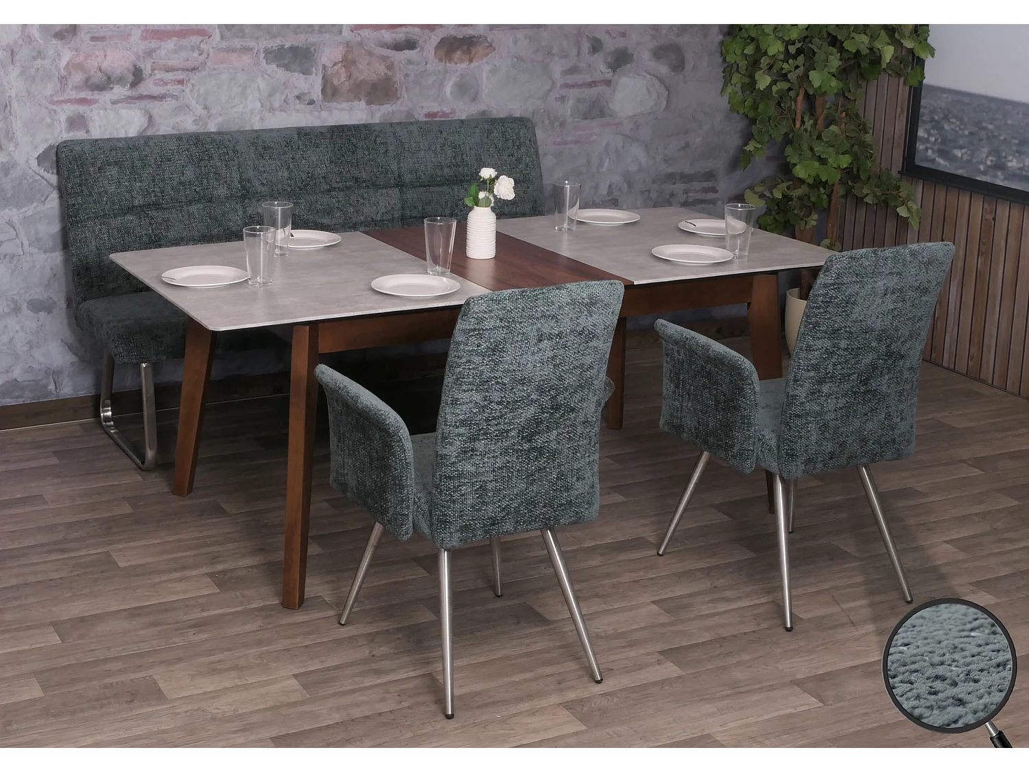 Eetkamer set MCW-G55 (3-delig),  blauwgroen