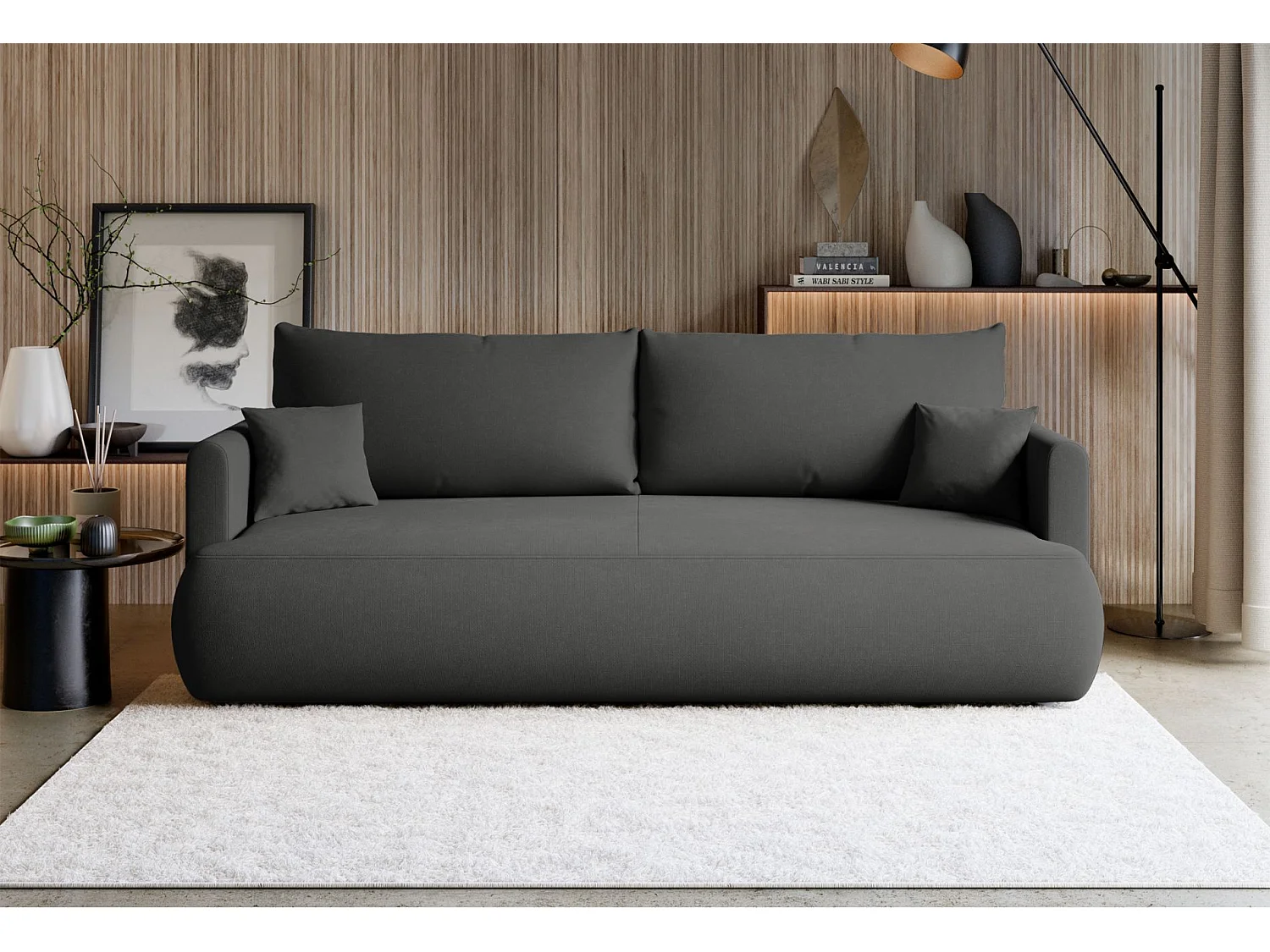 3-Sitzer Schlafsofa mit Bettkasten, Chenille Easy-Clean, dunkelgrau - OVO MINI