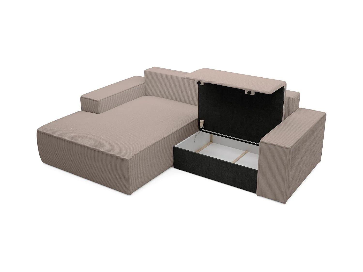 Ecksofa mit Cordbezug – Schlaffunktion und Stauraum – Beige – links – FARESE MINI