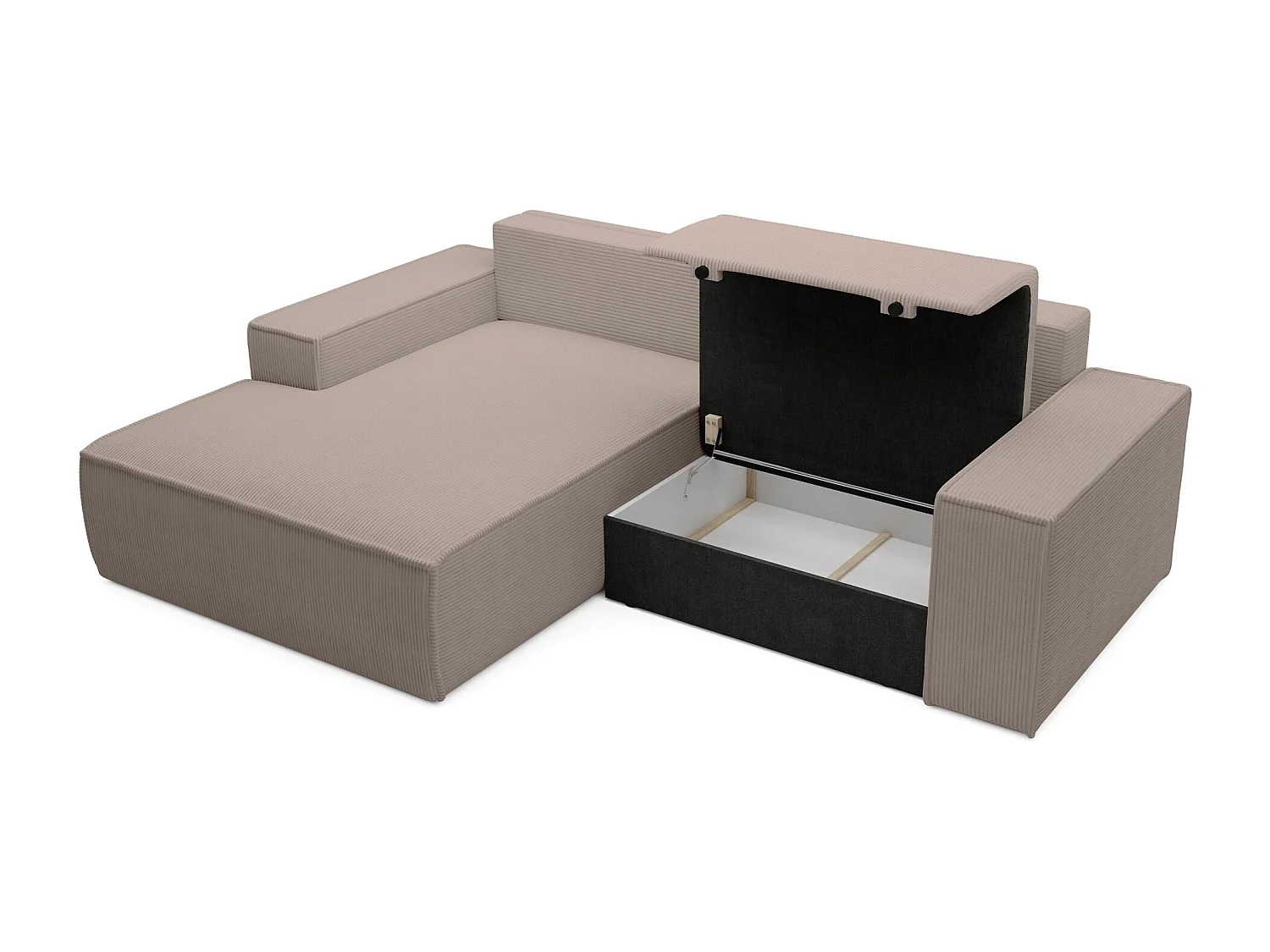 Hoekbank met ribfluweel – slaapfunctie en opbergruimte – beige – links – FARESE MINI