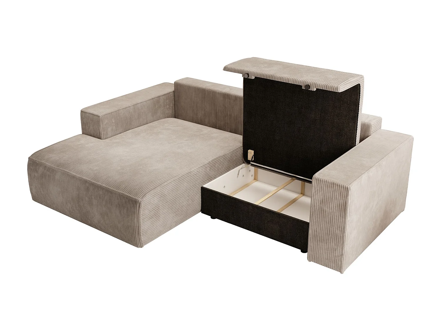 Hoekbank met ribfluweel – slaapfunctie en opbergruimte – beige – links – FARESE MINI