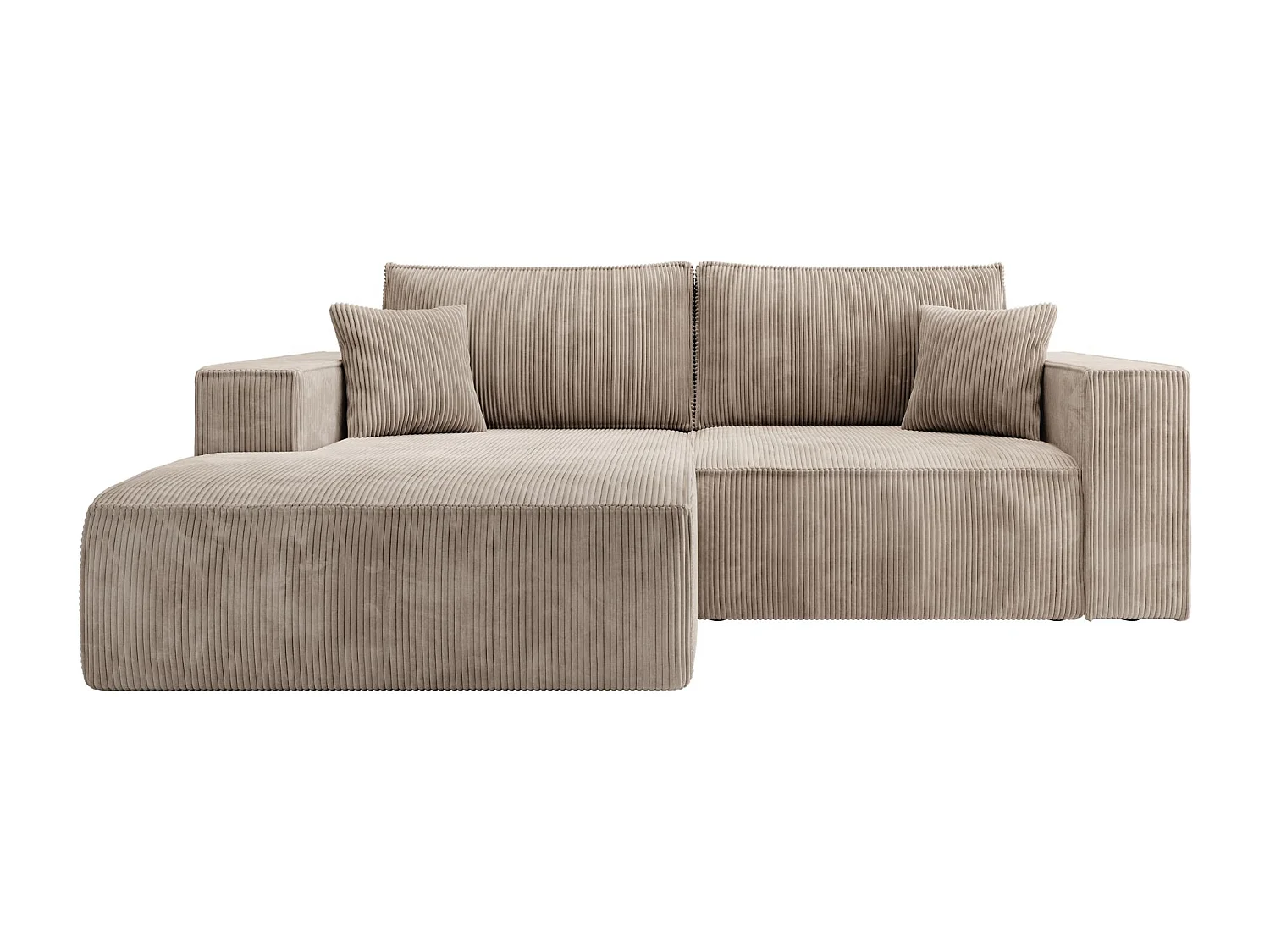Canapé d’angle convertible – en velours côtelé – beige – gauche – FARESE MINI