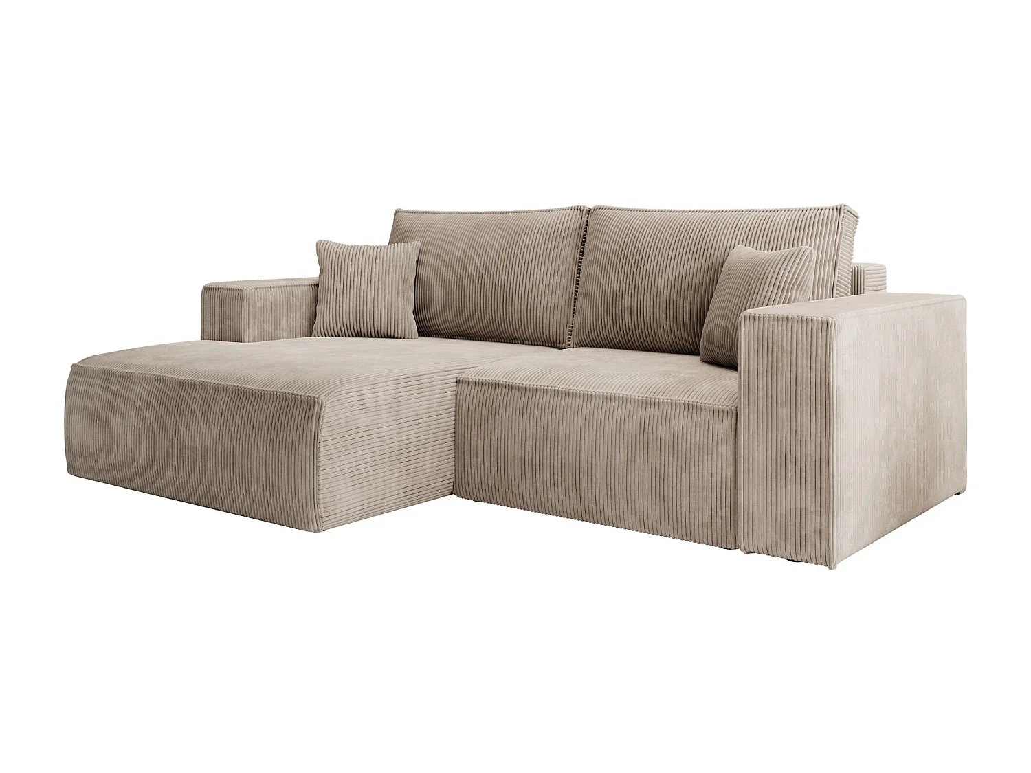 Canapé d’angle convertible – en velours côtelé – beige – gauche – FARESE MINI