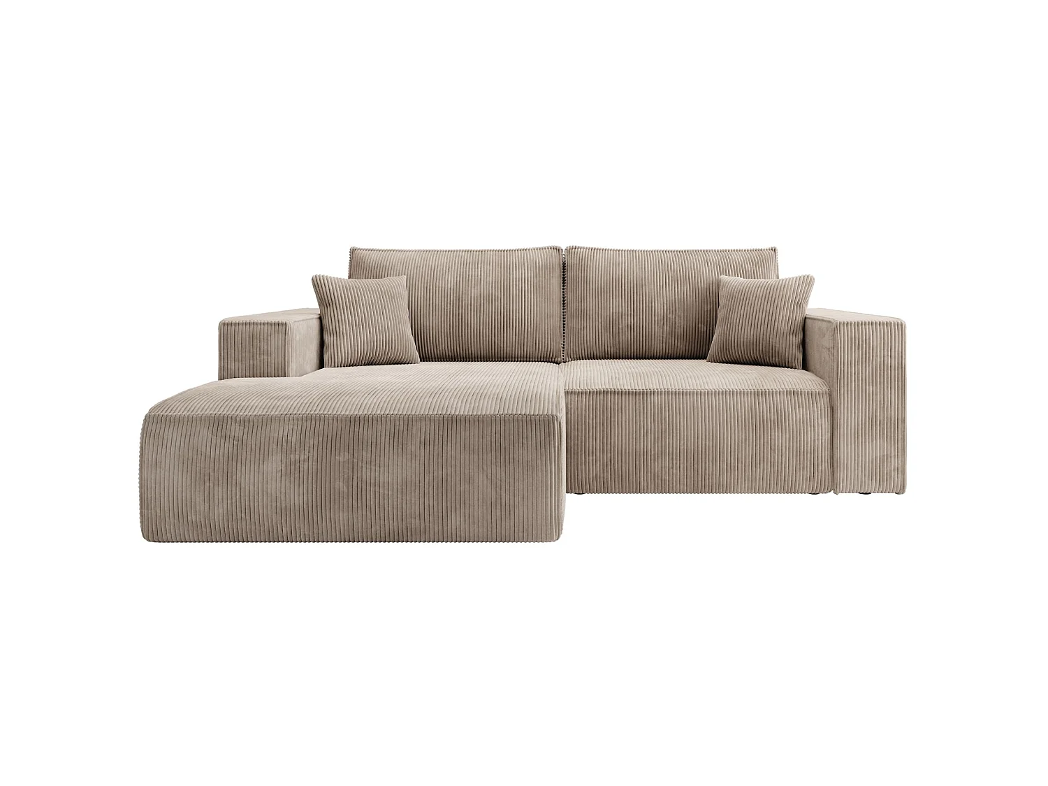 Canapé d’angle convertible – en velours côtelé – beige – gauche – FARESE MINI