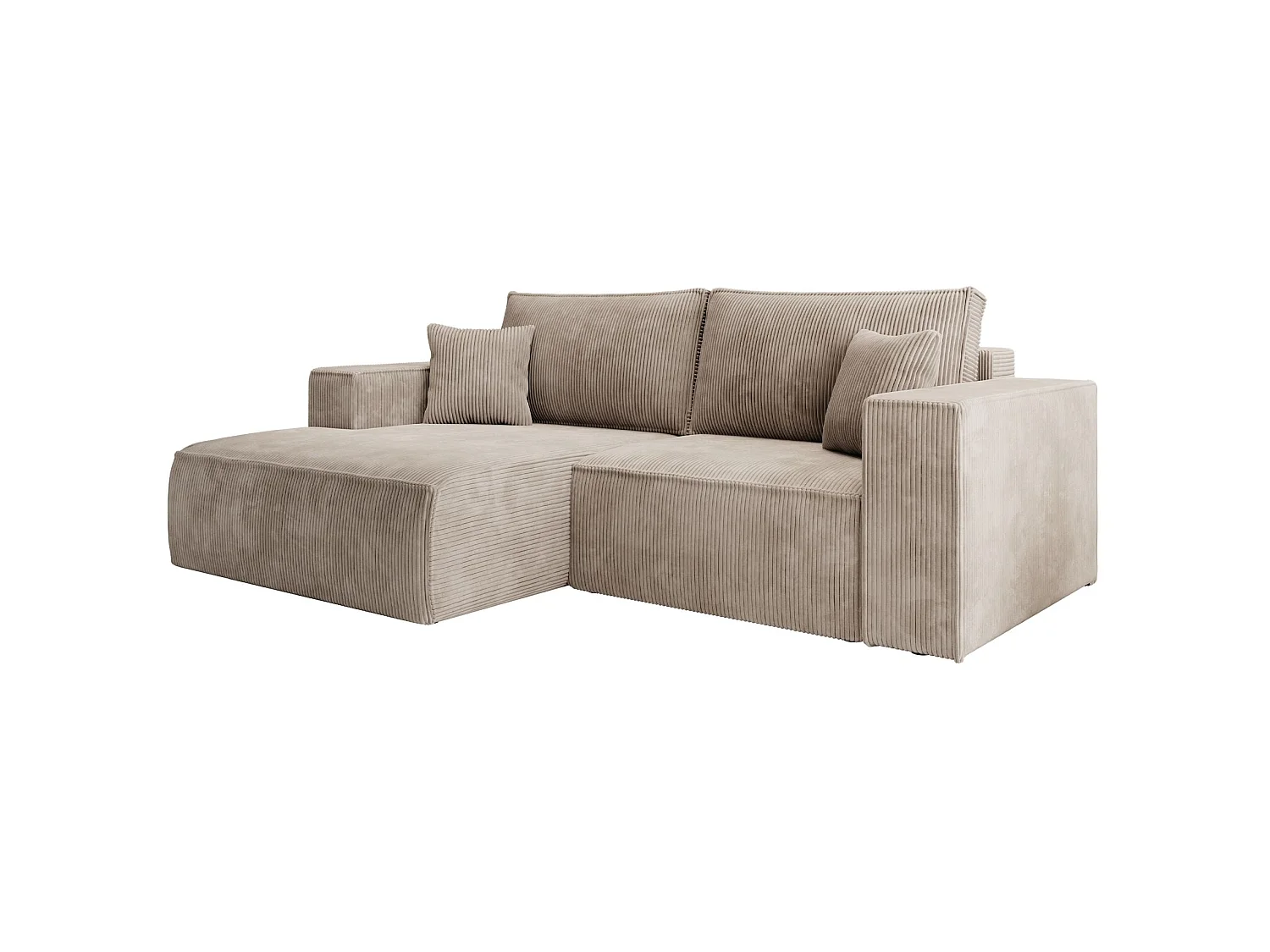 Canapé d’angle convertible – en velours côtelé – beige – gauche – FARESE MINI