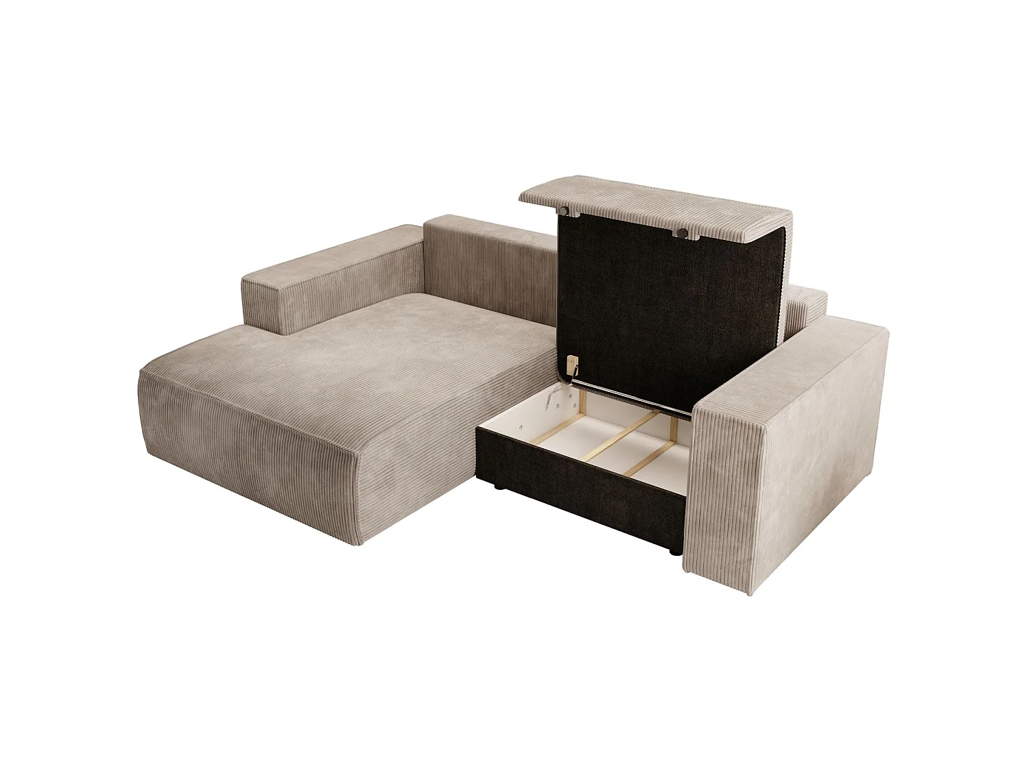 Canapé d’angle convertible – en velours côtelé – beige – gauche – FARESE MINI