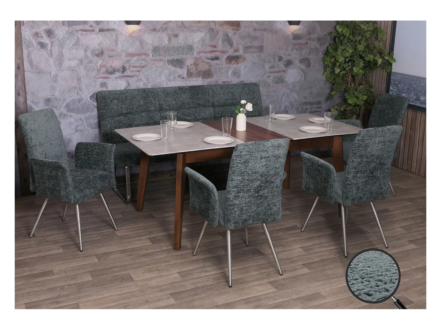 Ensemble de salle à manger MCW-G55 (5 pièces),  bleu-vert