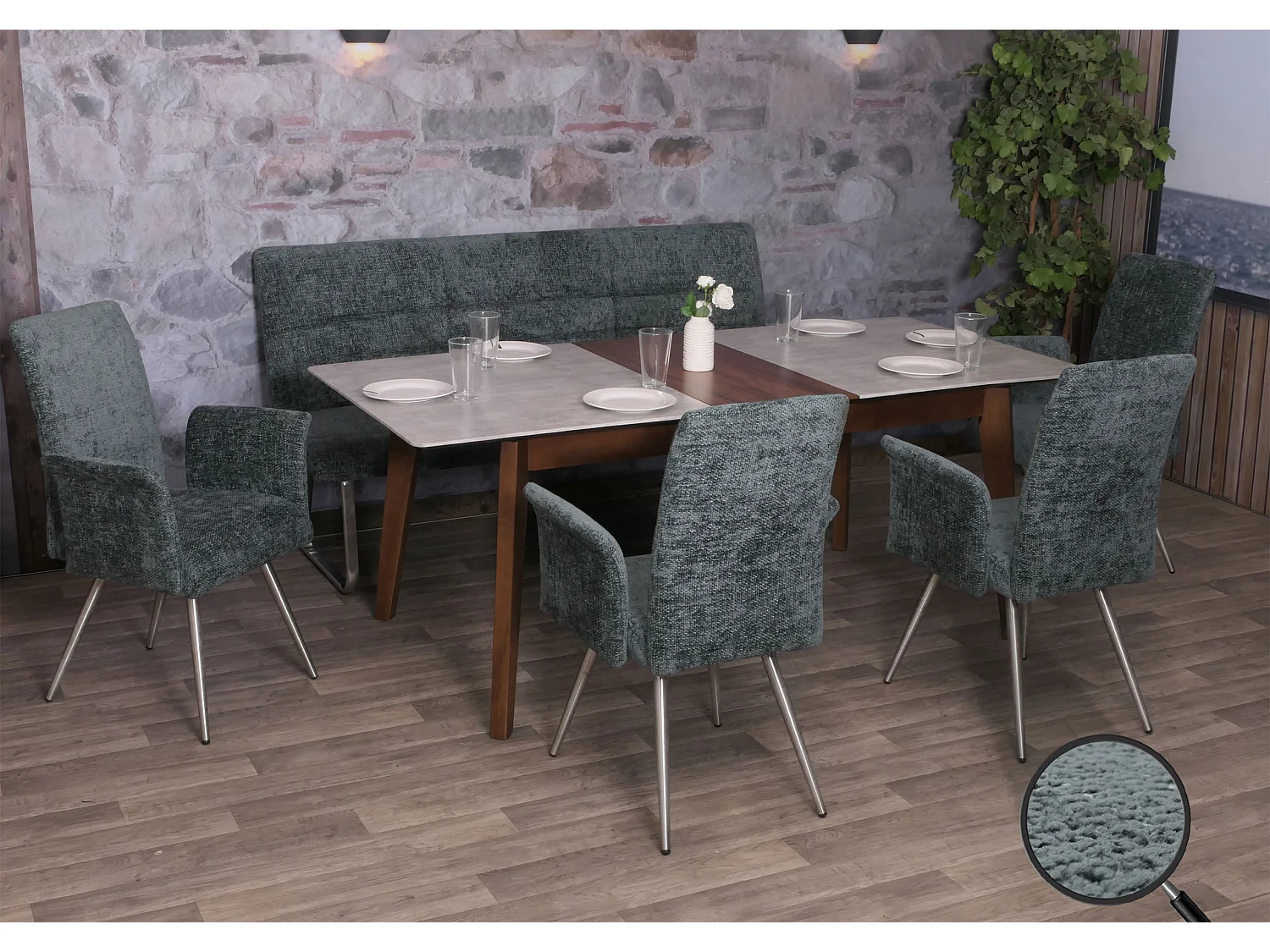 Conjunto de sala de jantar MCW-G55 (5 peças),  azul-verde