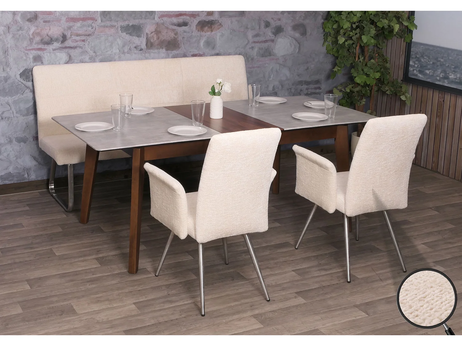 Esszimmer-Set MCW-G55 (3-teilig), Creme