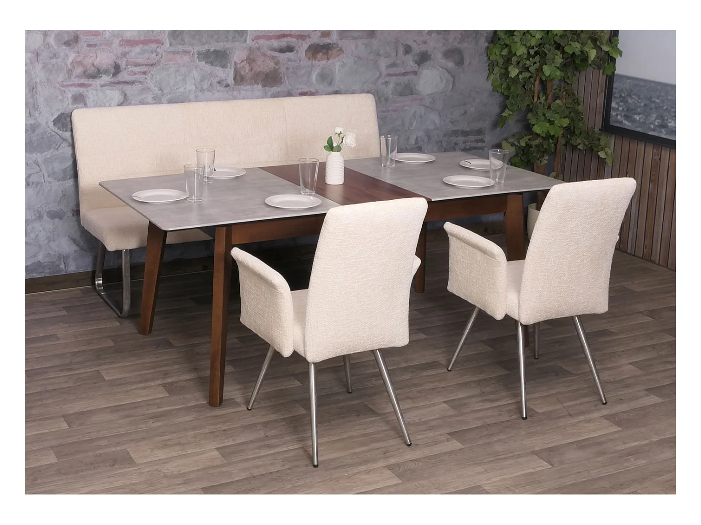 Juego de comedor MCW-G55 (3 piezas),  crema