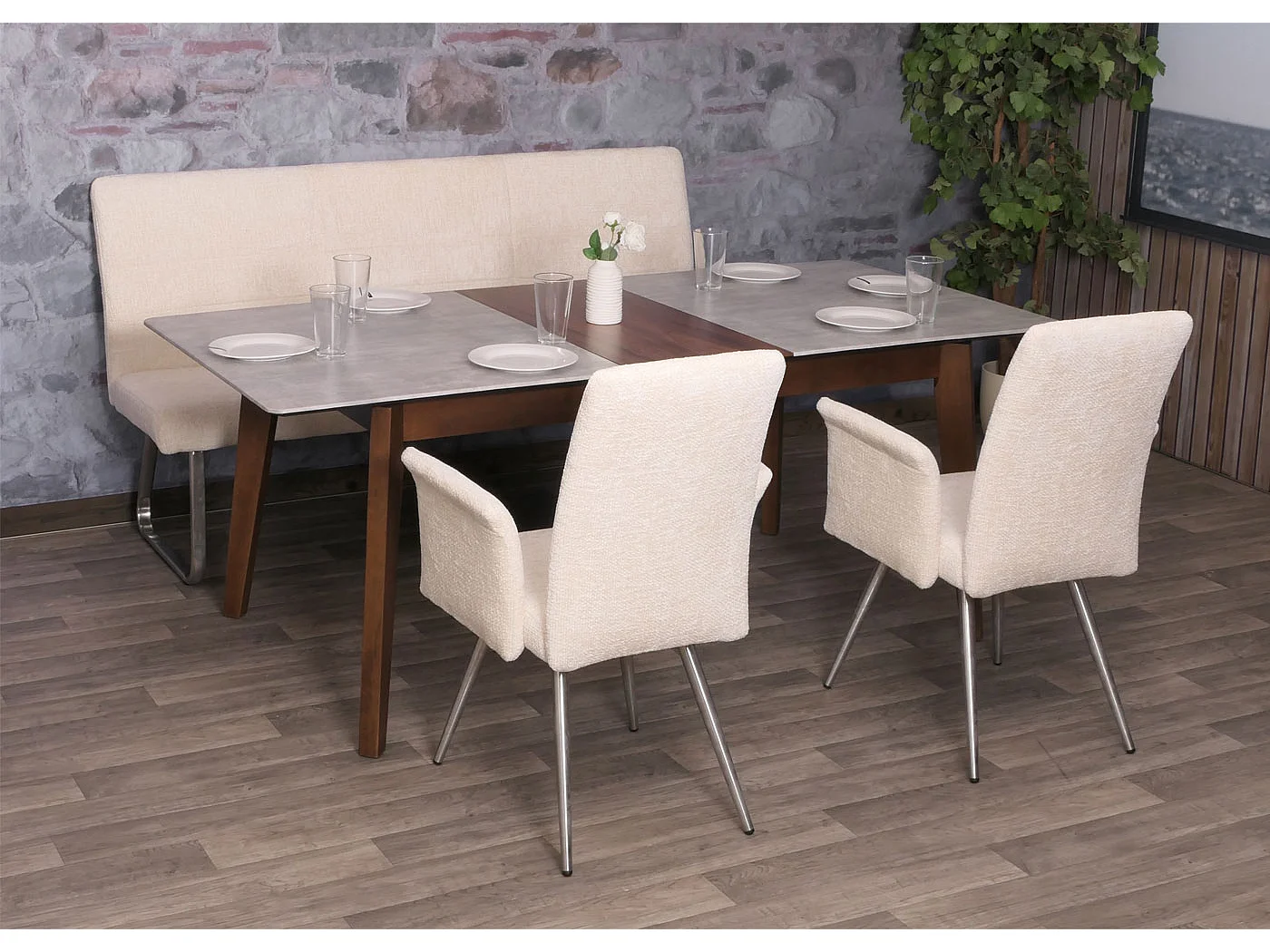 Conjunto de sala de jantar MCW-G55 (3 peças),  creme