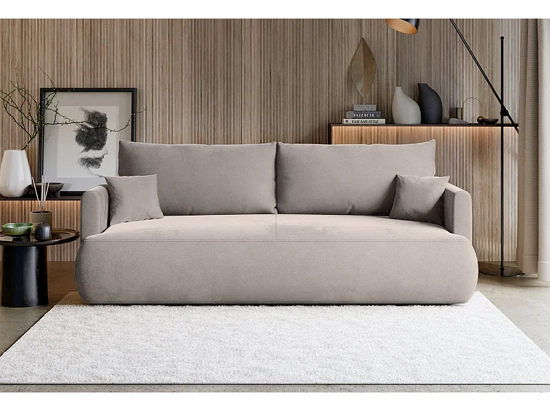 Canapé convertible 3 places – velours Easy-Clean – gris – OVO MINI