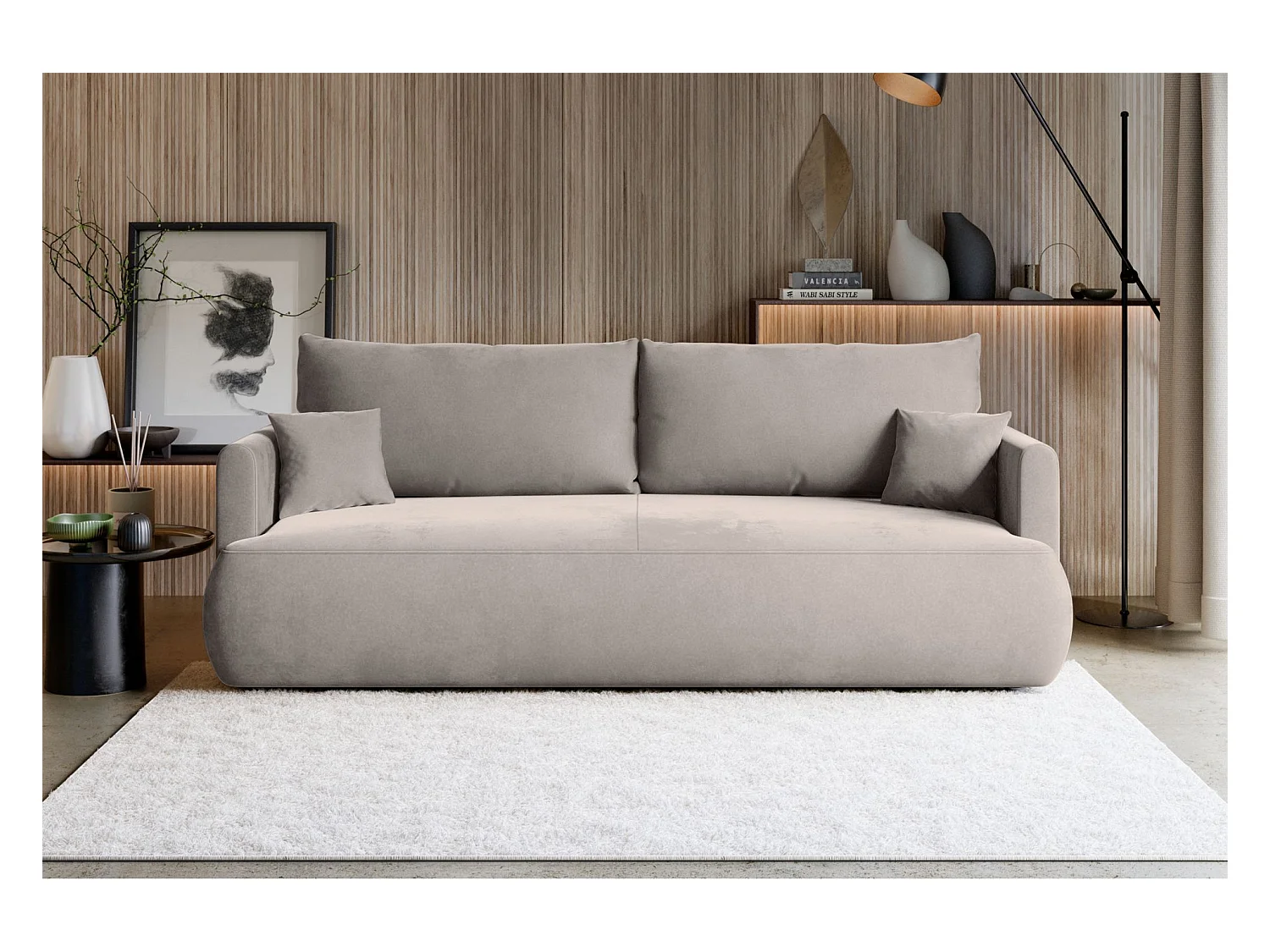 Canapé convertible 3 places – velours Easy-Clean – gris – OVO MINI