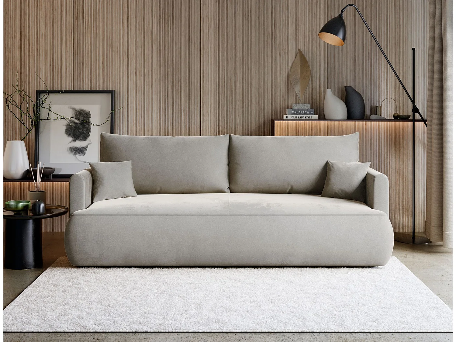 3-Sitzer Schlafsofa mit Bettkasten, Velours Easy-Clean, grau - OVO MINI