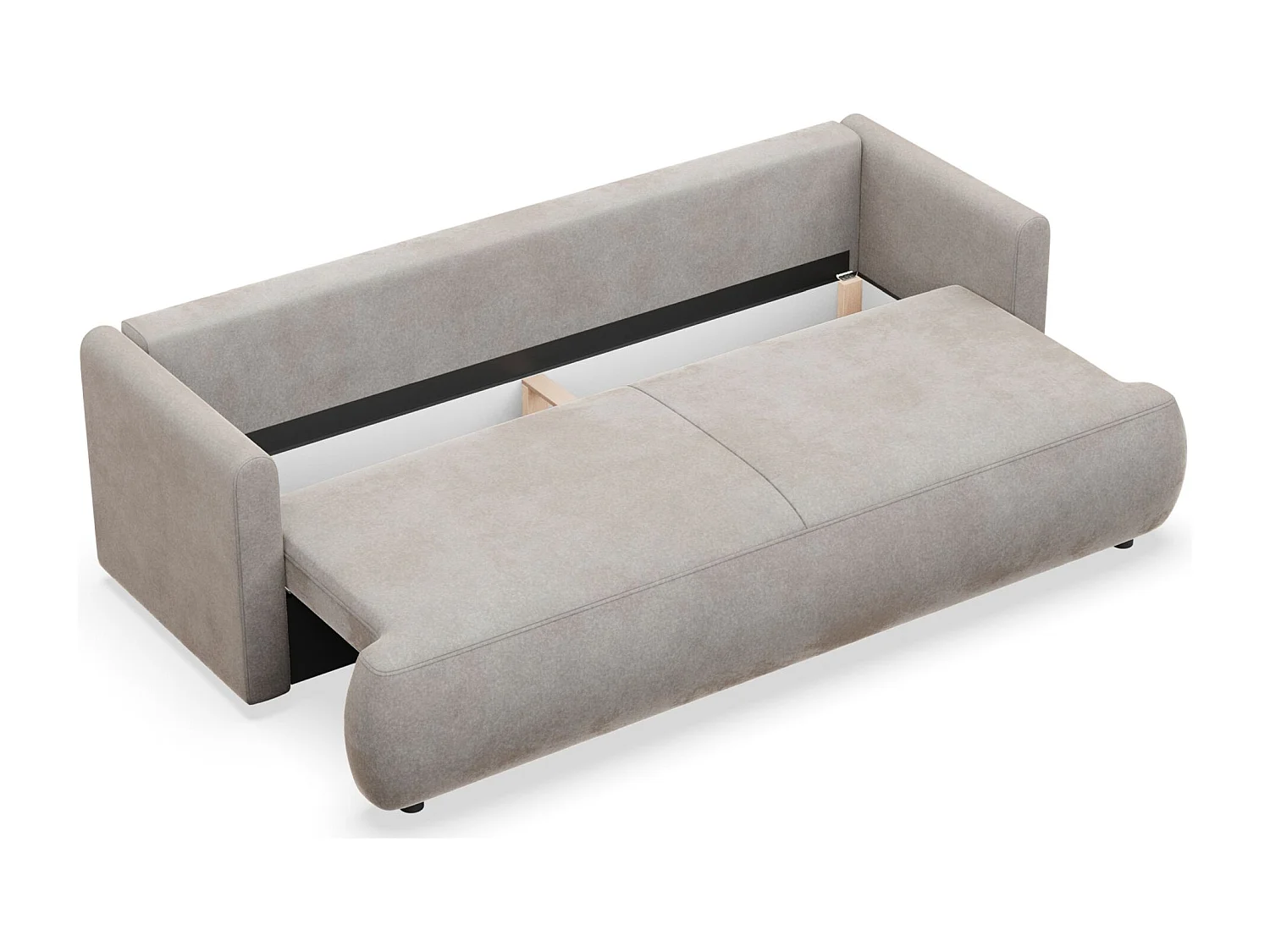 3-Sitzer Schlafsofa mit Bettkasten, Velours Easy-Clean, grau - OVO MINI