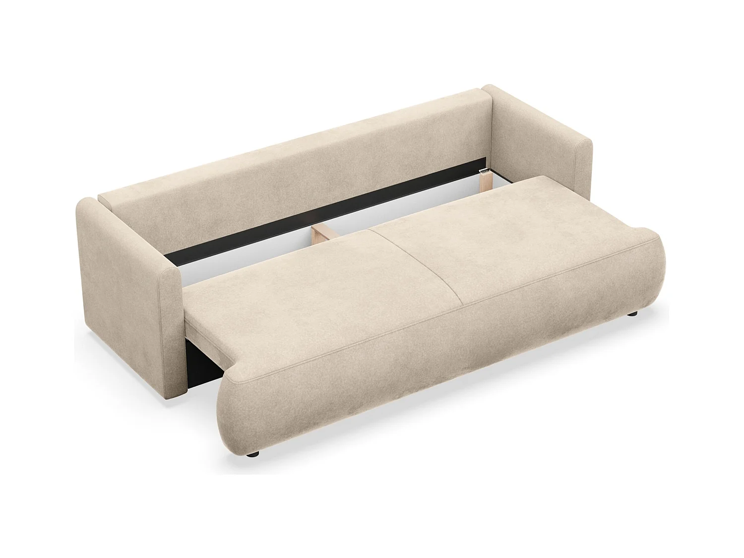Canapé convertible 3 places – velours Easy-Clean – beige clair – OVO MINI