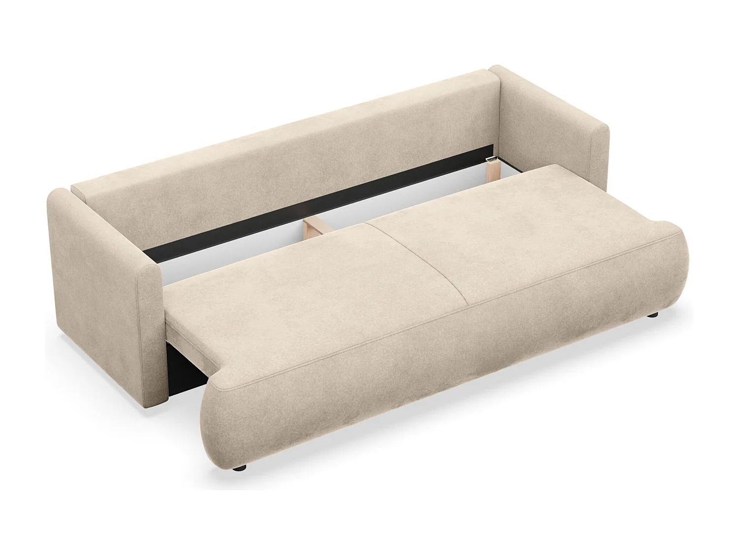 Canapé convertible 3 places – velours Easy-Clean – beige clair – OVO MINI