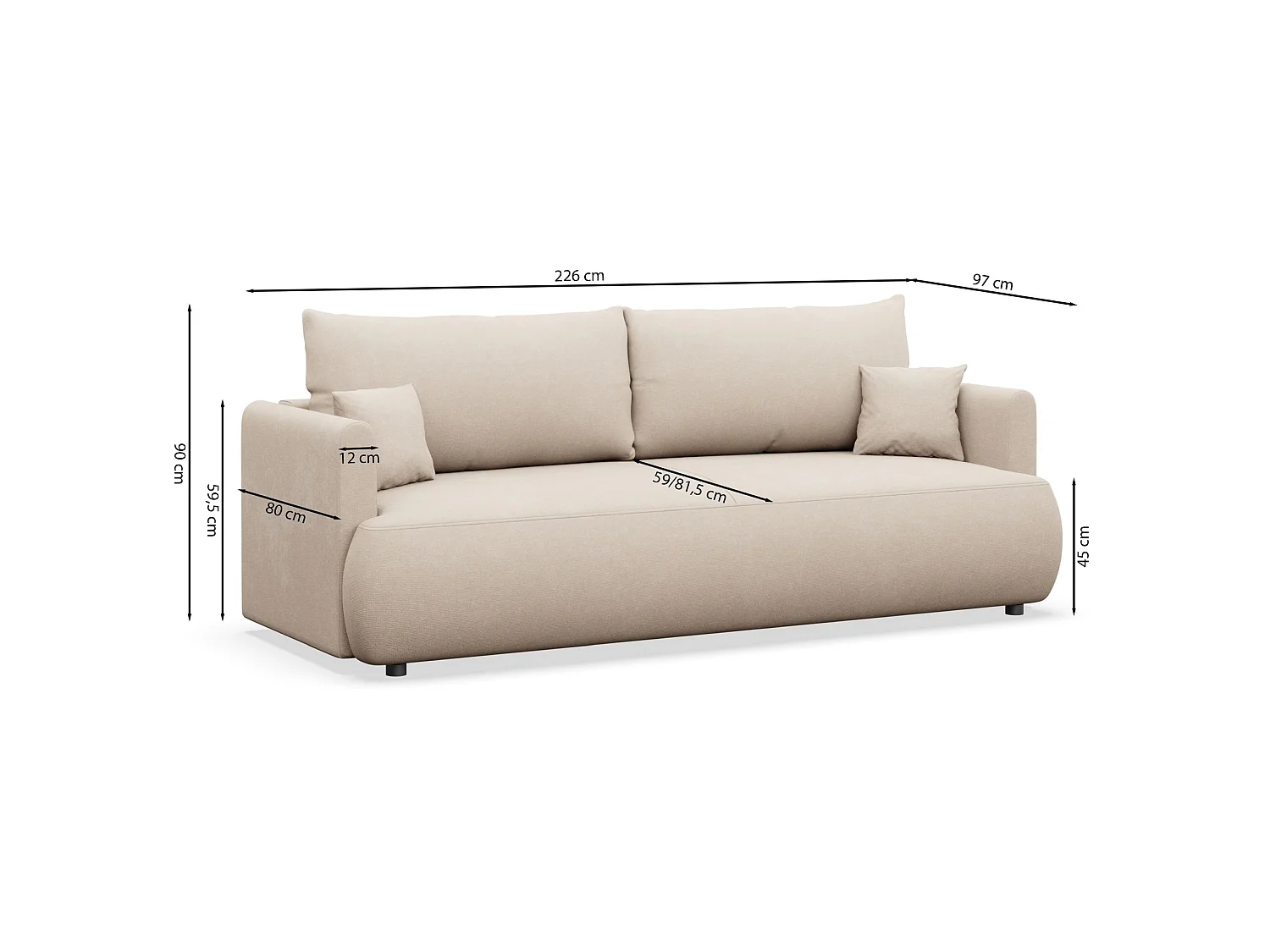 3-zits slaapbank – velours Easy-Clean – lichtbeige – OVO MINI