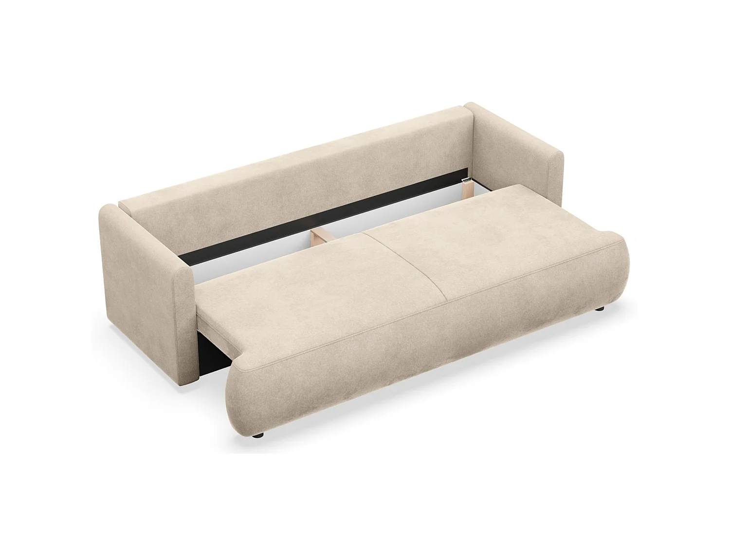 3-zits slaapbank – velours Easy-Clean – lichtbeige – OVO MINI