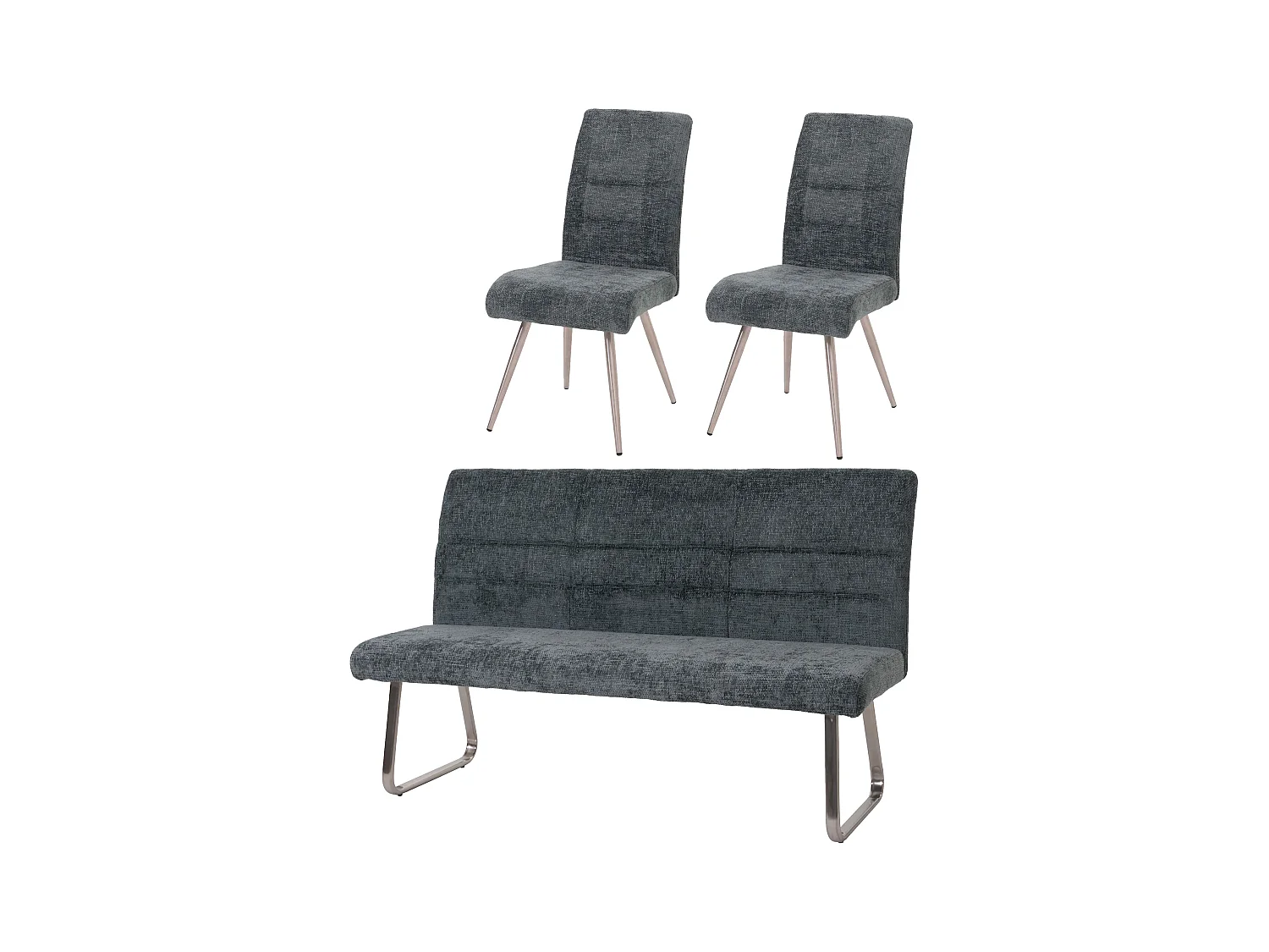 Set sala da pranzo MCW-G55, 2 sedie + panca 180cm, acciaio inox stoffa/tessuto ciniglia ~ blu-verde