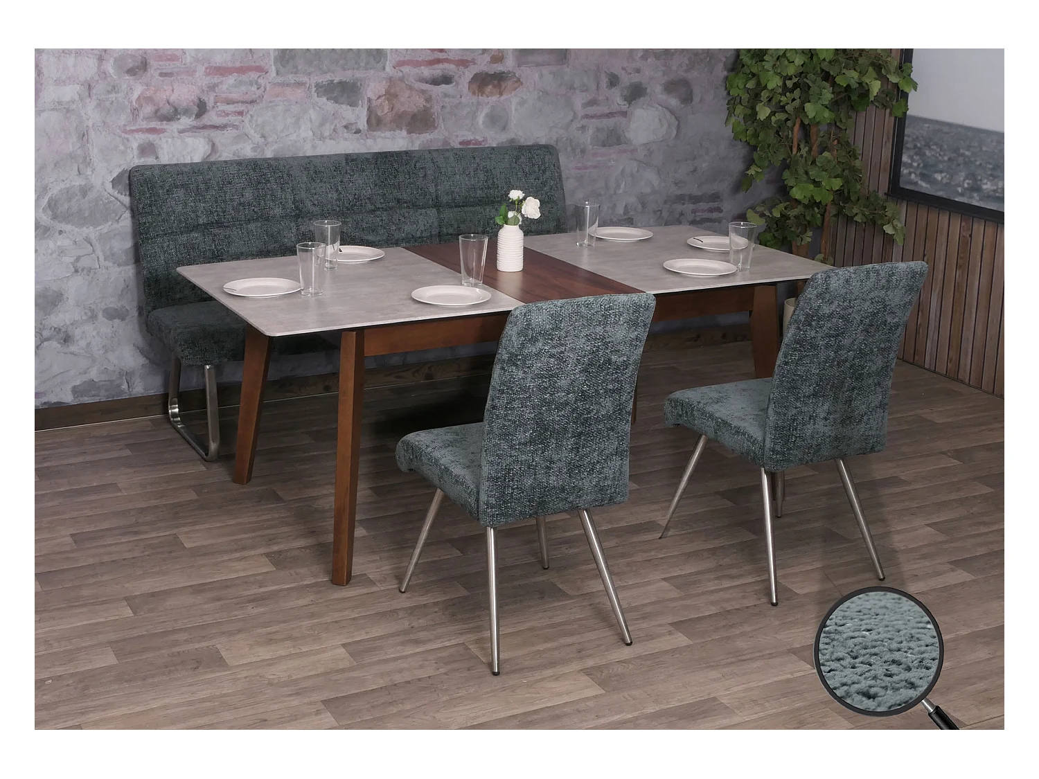 Ensemble de salle à manger MCW-G55 (3 pièces),  bleu-vert