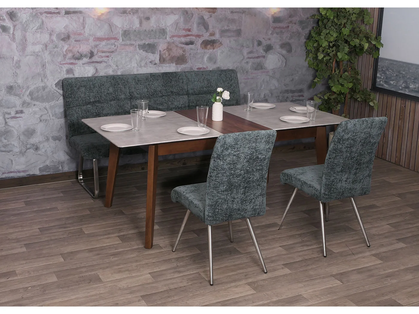 Ensemble de salle à manger MCW-G55 (3 pièces),  bleu-vert