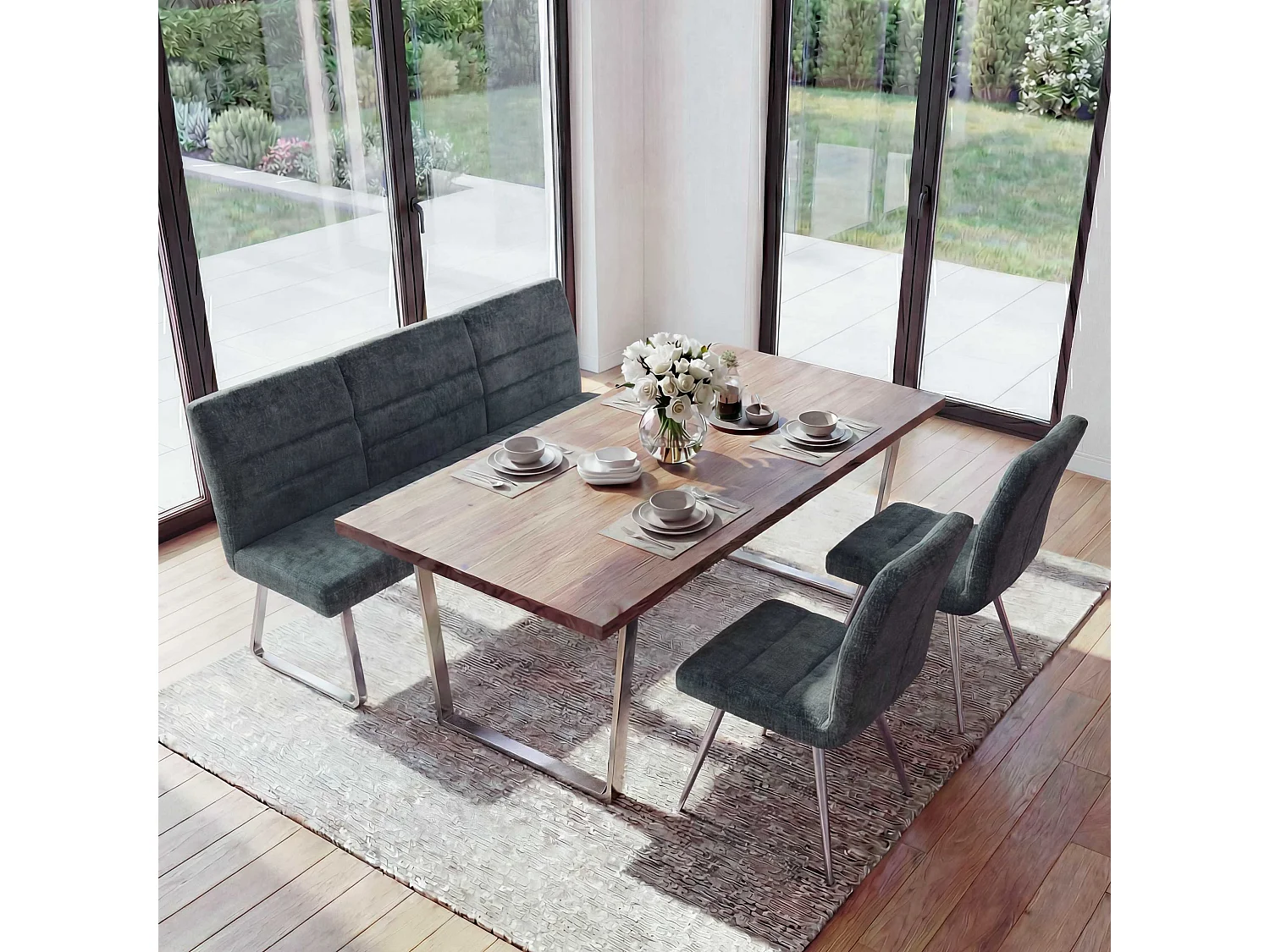 Ensemble de salle à manger MCW-G55 (3 pièces),  bleu-vert