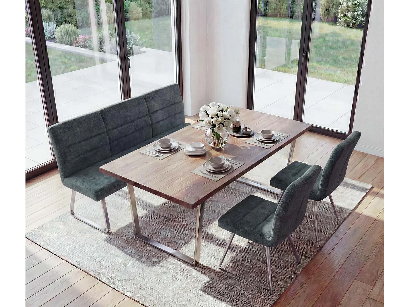 Ensemble de salle à manger MCW-G55 (3 pièces),  bleu-vert