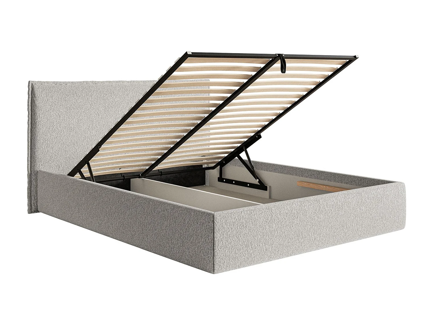 Lit tapissé 180×200 avec coffre et sommier - chenille - gris clair - SOFTIE SLIM