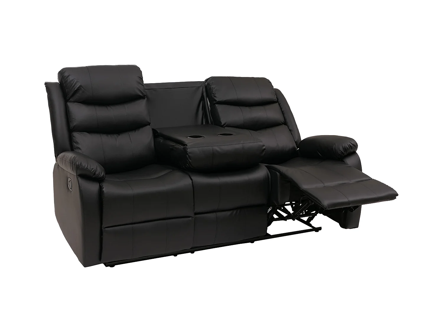 Poltrona cinema 3 posti MCW-O62, sedia relax TV con braccioli portabicchieri, funzione reclinabile ecopelle ~ nero