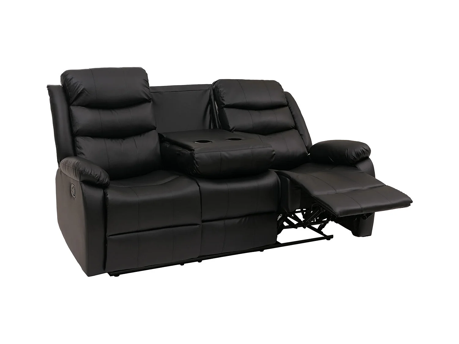 Poltrona cinema 3 posti MCW-O62, sedia relax TV con braccioli portabicchieri, funzione reclinabile ecopelle ~ nero