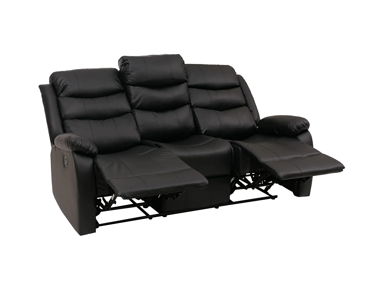 Poltrona cinema 3 posti MCW-O62, sedia relax TV con braccioli portabicchieri, funzione reclinabile ecopelle ~ nero