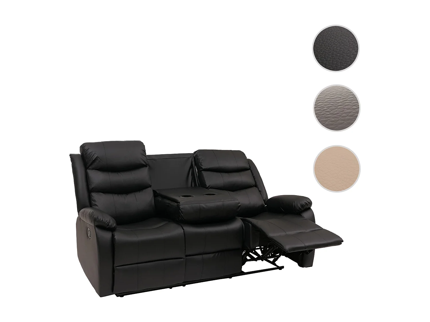 Poltrona cinema 3 posti MCW-O62, sedia relax TV con braccioli portabicchieri, funzione reclinabile ecopelle ~ nero