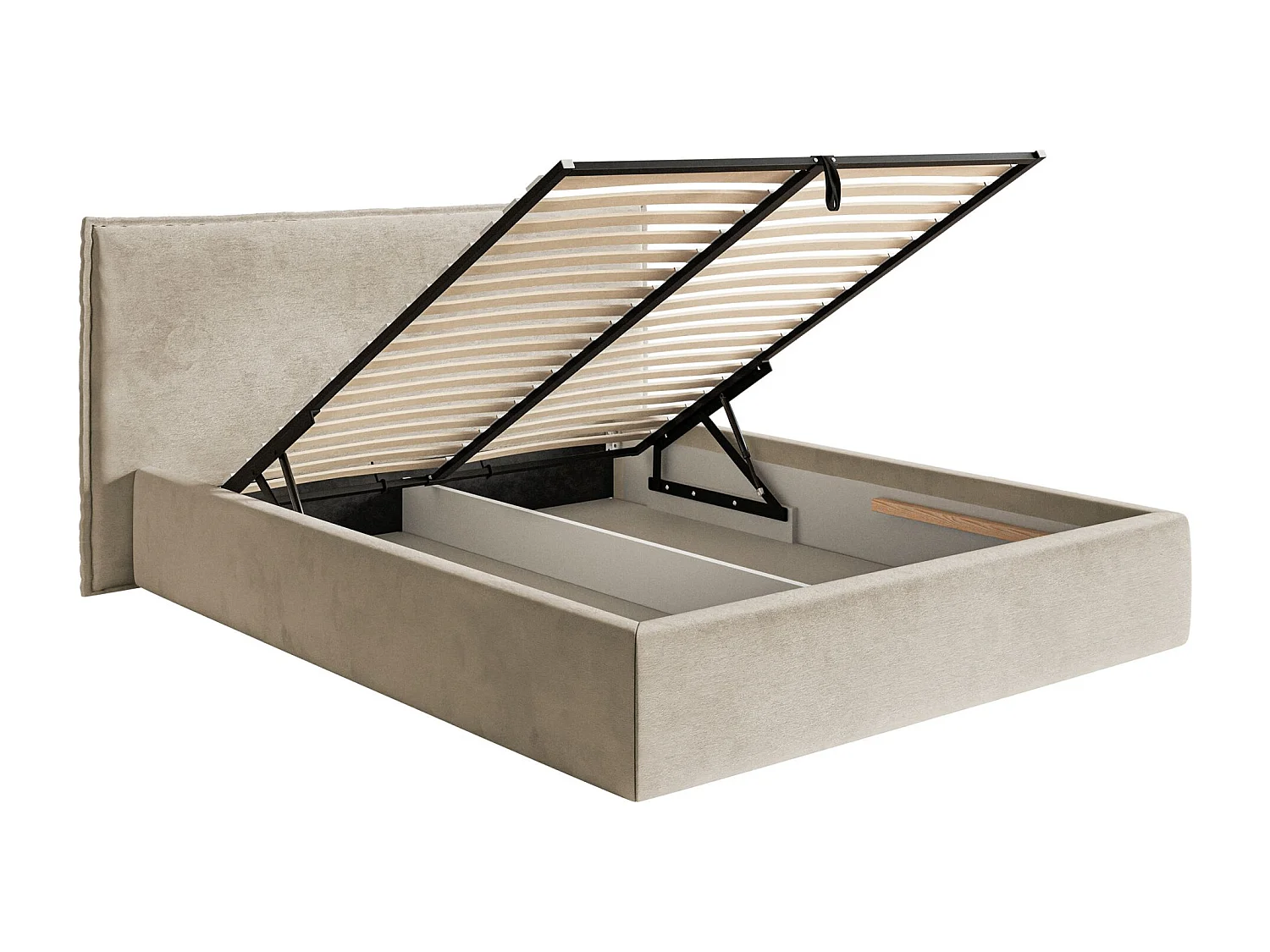 Lit tapissé 180×200 avec coffre et sommier - velours - beige - SOFTIE