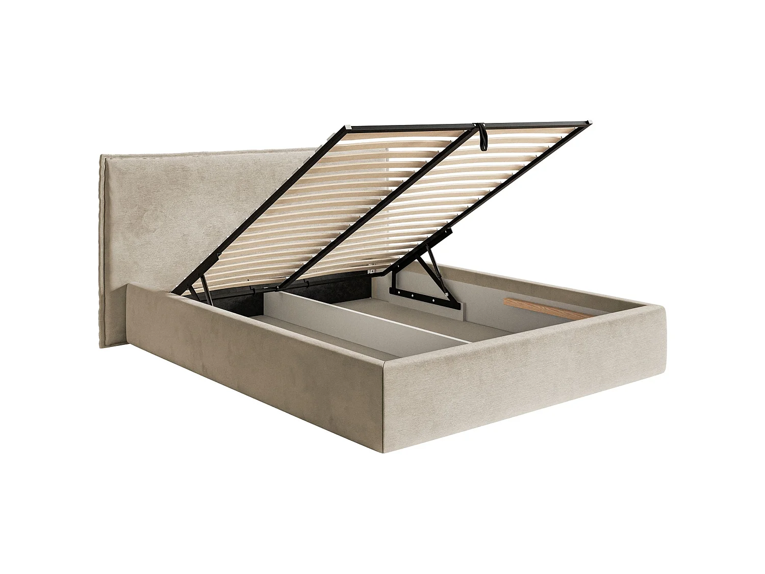 Lit tapissé 180×200 avec coffre et sommier - velours - beige - SOFTIE