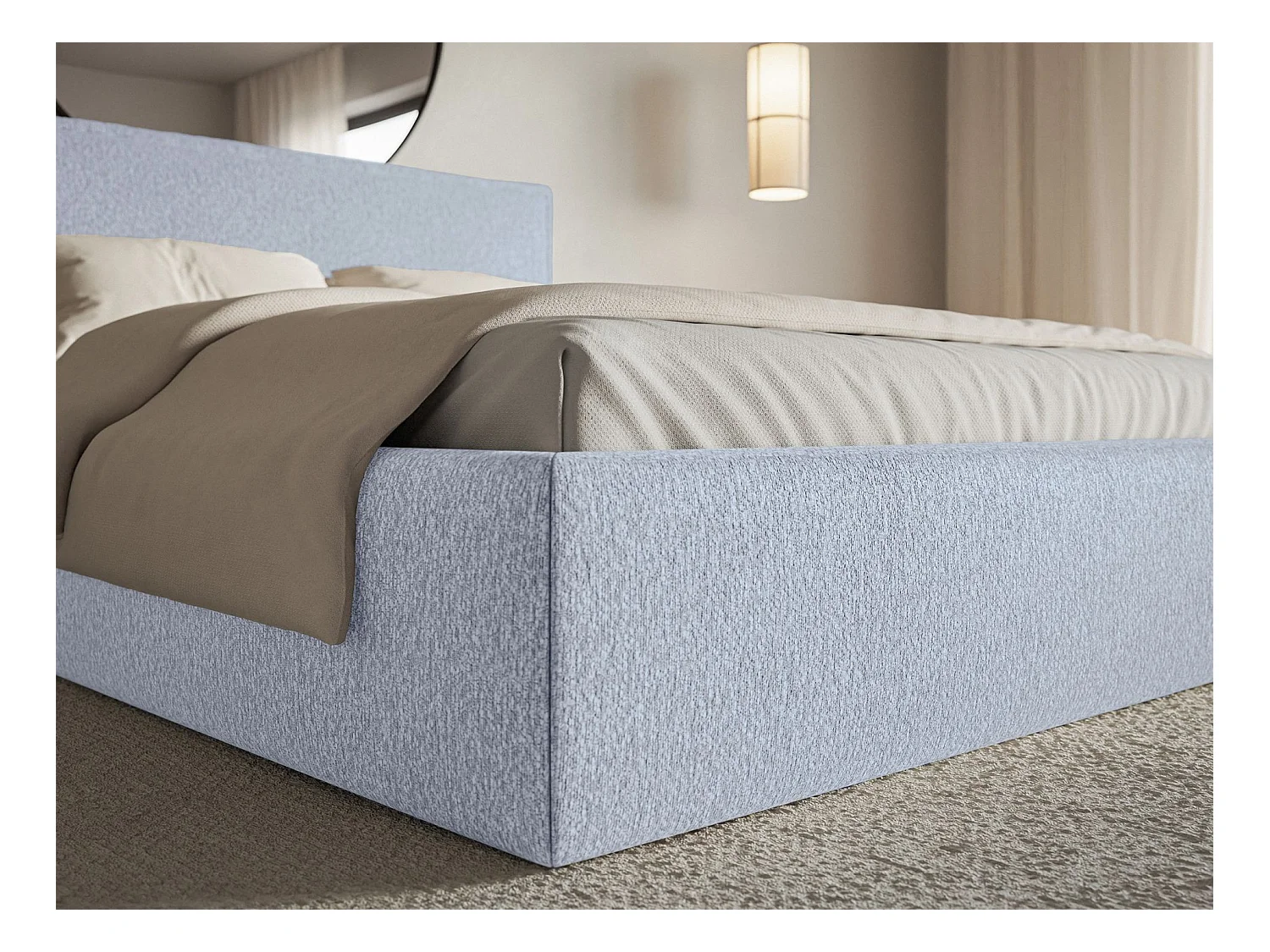 Lit tapissé 200×200- chenille - bleu clair - SOFTIE SLIM