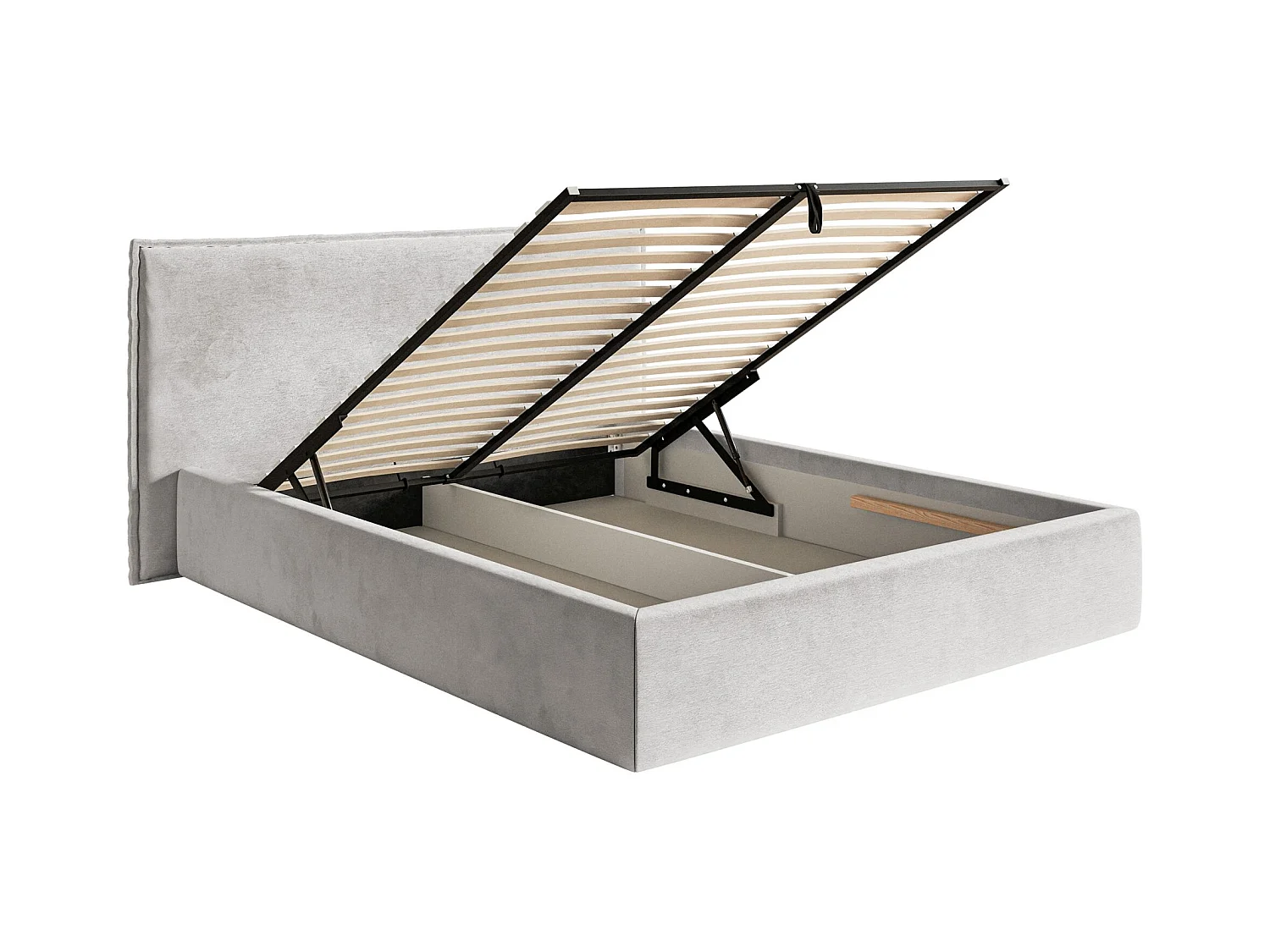 Lit tapissé 140×200 avec coffre et sommier - velours - gris clair - SOFTIE