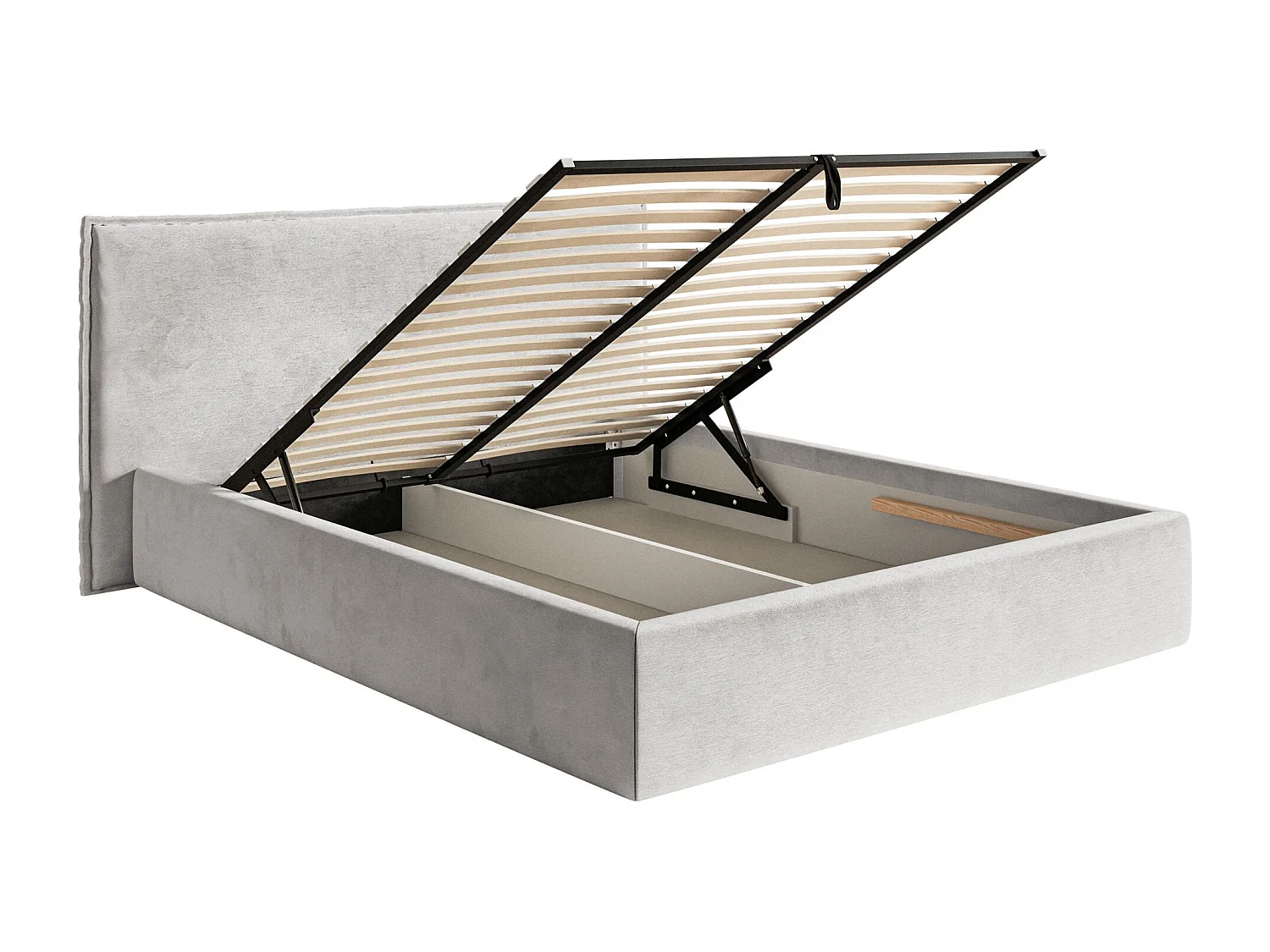 Lit tapissé 140×200 avec coffre et sommier - velours - gris clair - SOFTIE