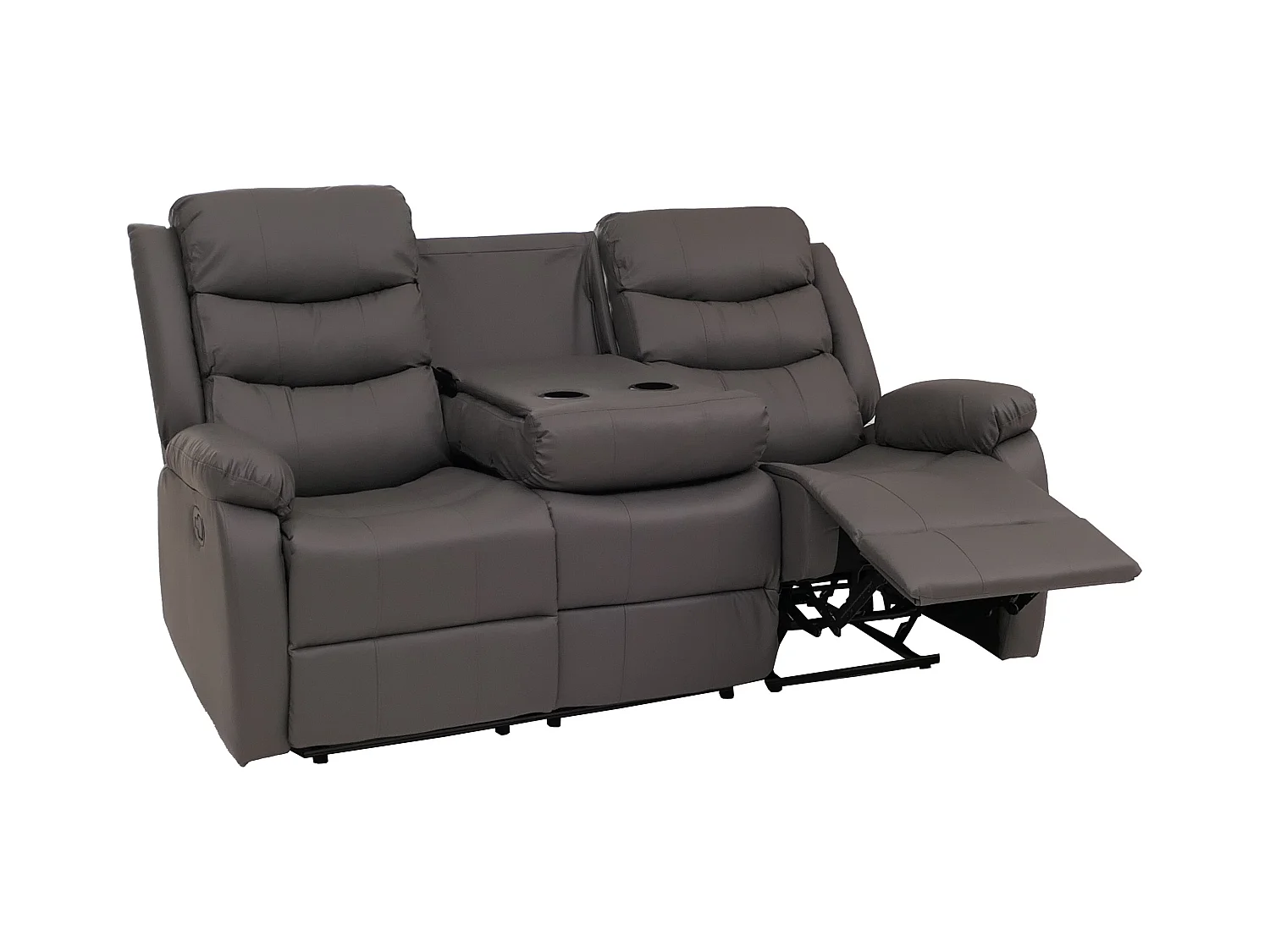 Poltrona cinema 3 posti MCW-O62, sedia relax TV con braccioli portabicchieri, funzione reclinabile ecopelle ~ grigio