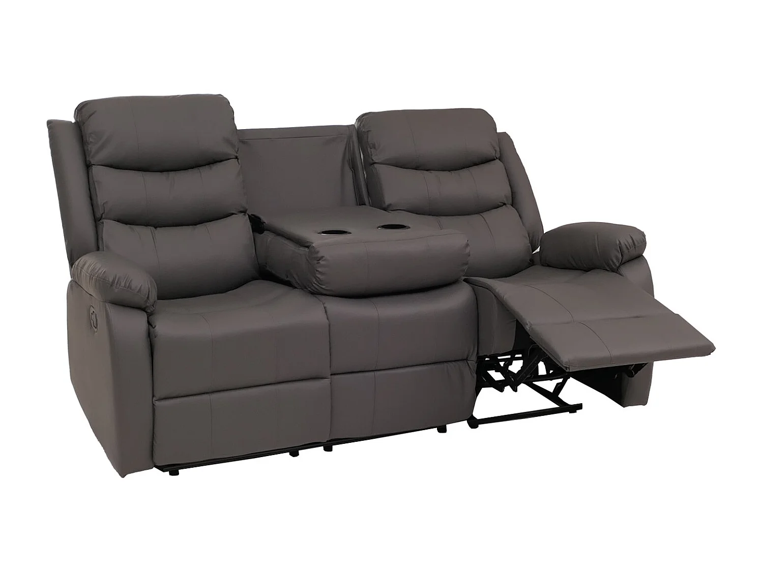 Poltrona cinema 3 posti MCW-O62, sedia relax TV con braccioli portabicchieri, funzione reclinabile ecopelle ~ grigio