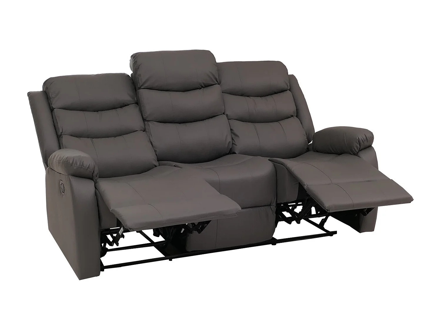 Poltrona cinema 3 posti MCW-O62, sedia relax TV con braccioli portabicchieri, funzione reclinabile ecopelle ~ grigio