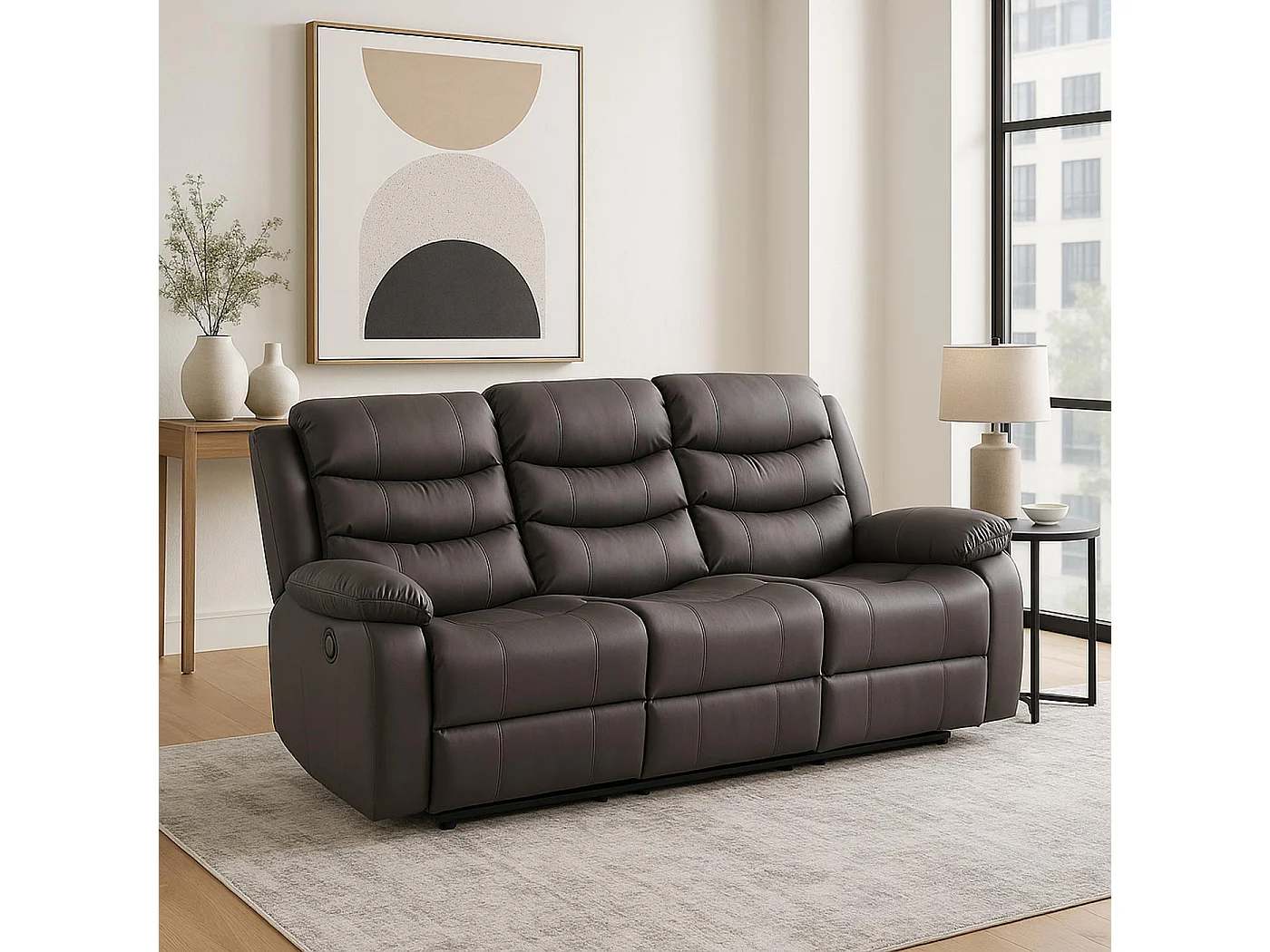 Poltrona cinema 3 posti MCW-O62, sedia relax TV con braccioli portabicchieri, funzione reclinabile ecopelle ~ grigio