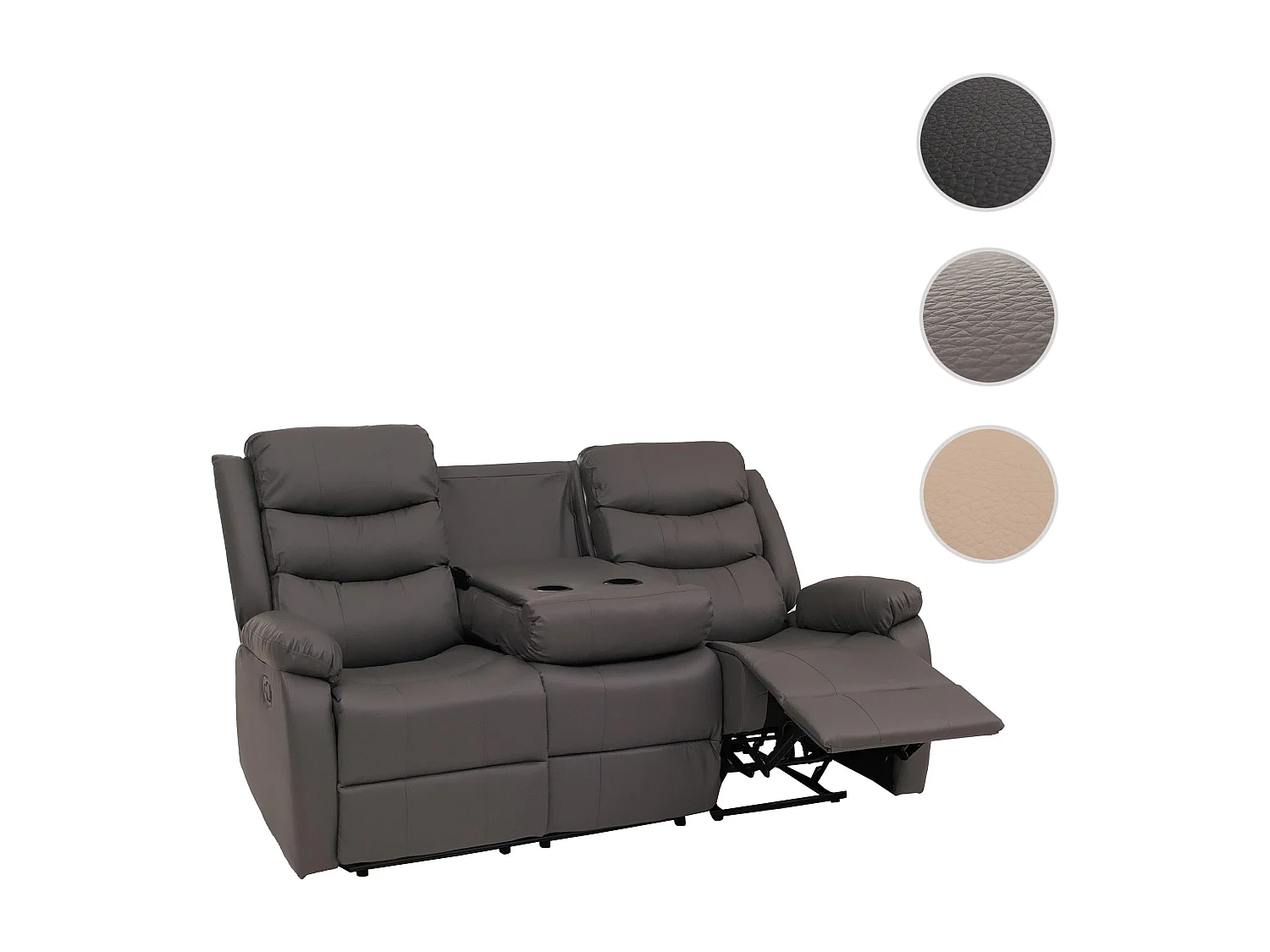 Poltrona cinema 3 posti MCW-O62, sedia relax TV con braccioli portabicchieri, funzione reclinabile ecopelle ~ grigio