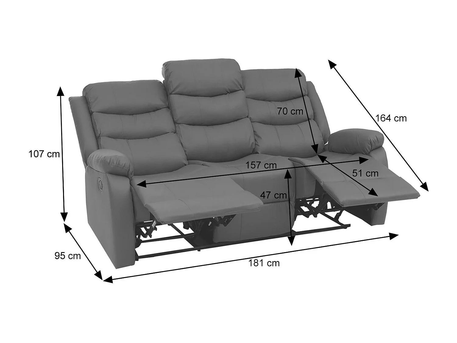 Fotel kinowy MCW-O62, zestaw 3 szt.,  szary