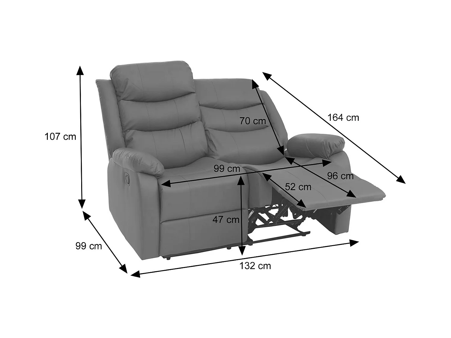 2-osobowy fotel kinowy MCW-O62,  szary