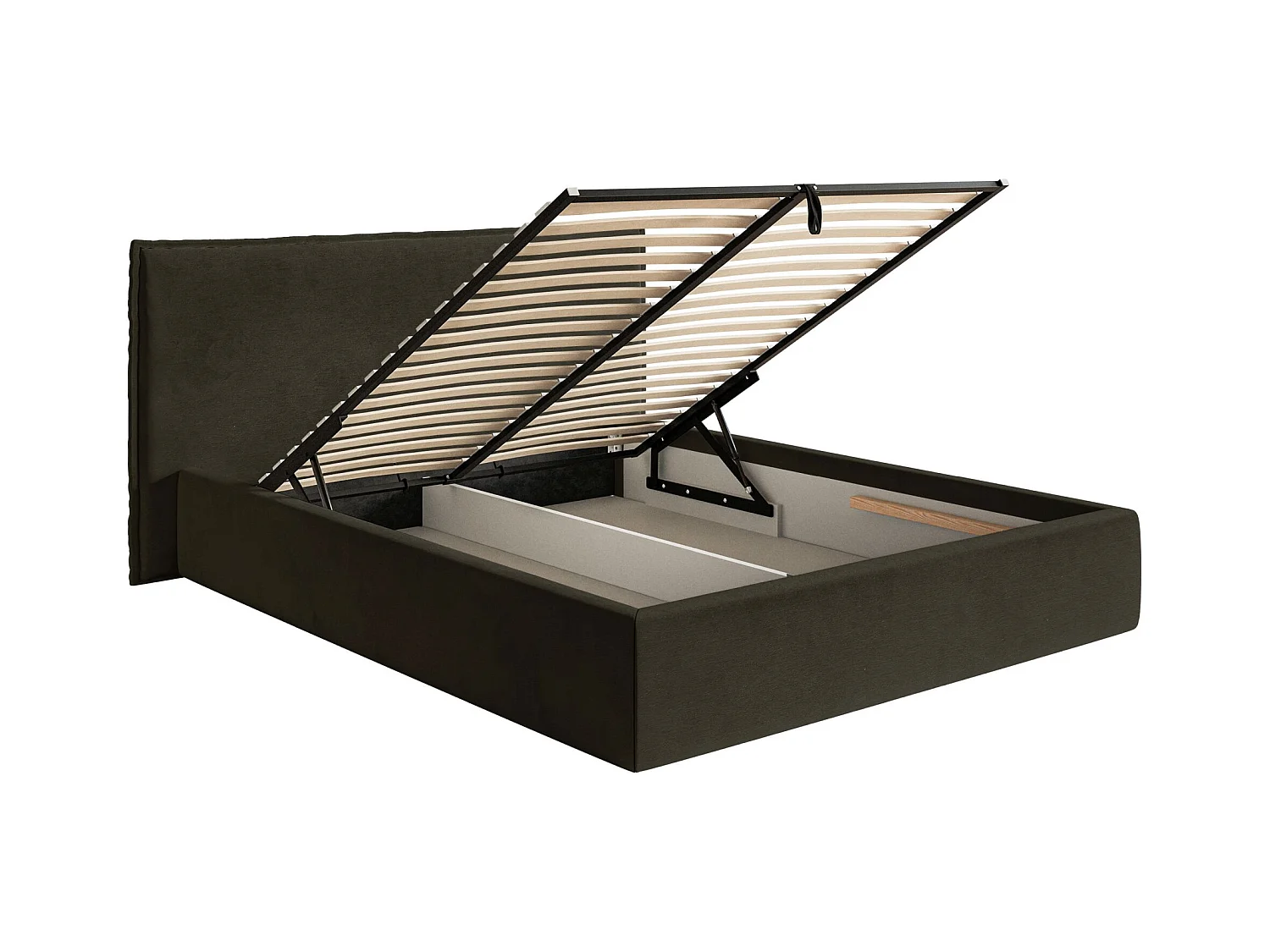 Lit tapissé 180×200 avec coffre et sommier - velours - vert foncé - SOFTIE