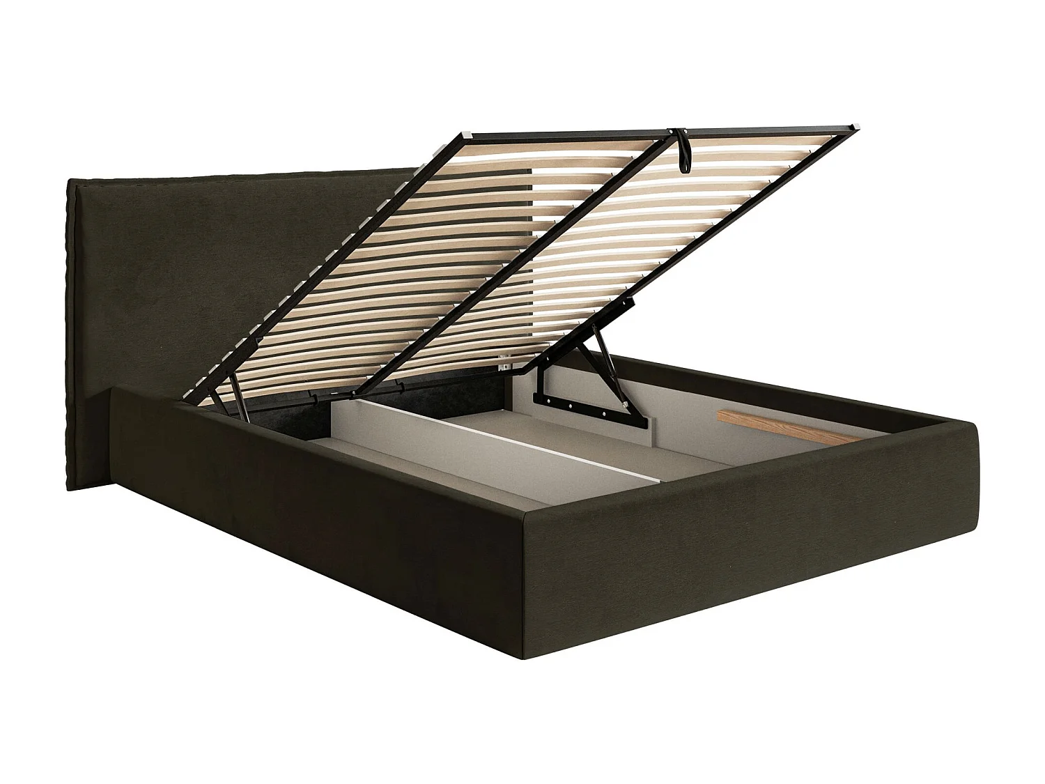 Lit tapissé 180×200 avec coffre et sommier - velours - vert foncé - SOFTIE