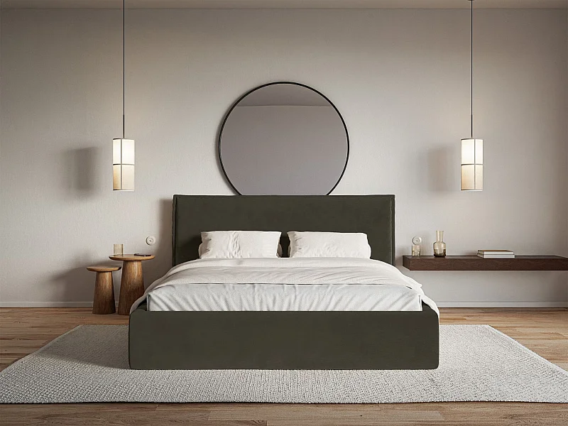 Lit tapissé 180×200 avec coffre et sommier - velours - vert foncé - SOFTIE