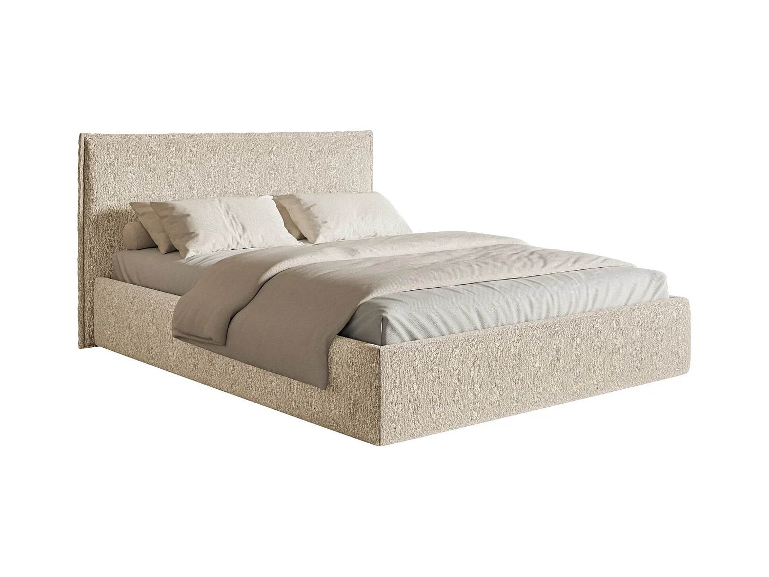Polsterbett 140×200 mit Bettkasten - Lattenrost - Chenille hellbeige - SOFTIE SLIM